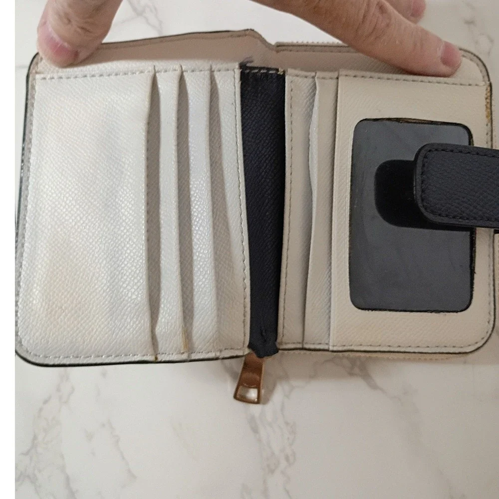 COACH White & Navy Colorblock Leather Bi-fold Wallet